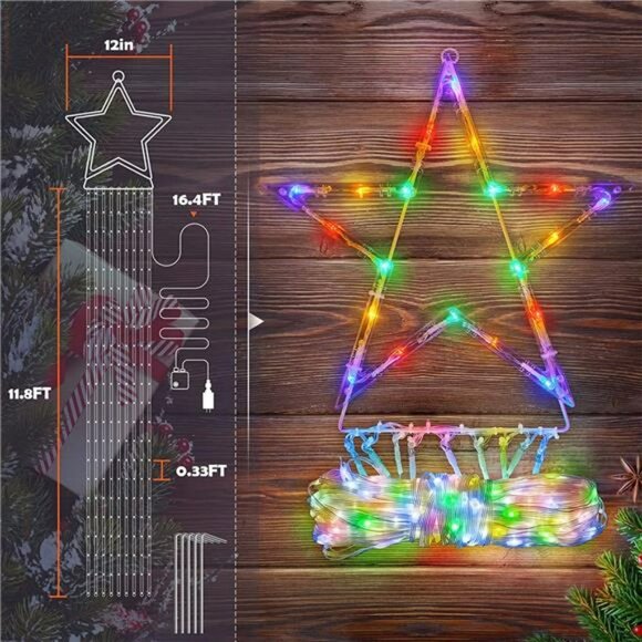 344 LEDs 11.5FT IP65 Waterproof String Lights with Star Topper, 8 Lighting Modes - Picture 5 of 6